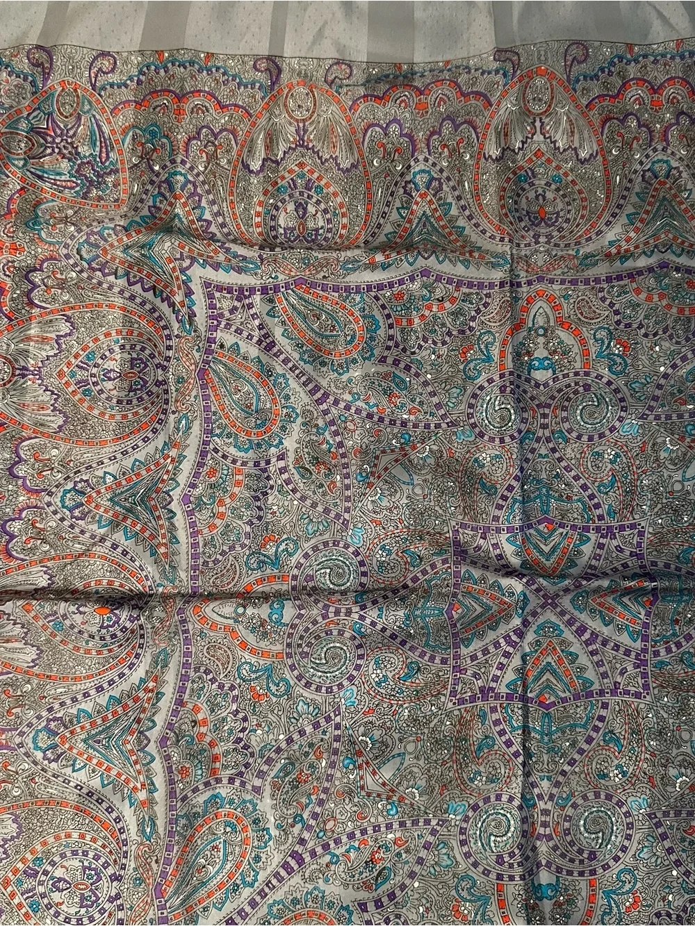 Vintage I Shalom & Co Gray Multicolor Paisley Medallion Square Scarf Made Italy